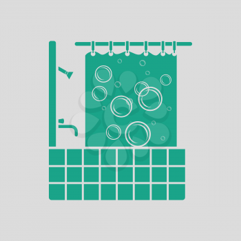 Hotel bathroom icon. Gray background with green. Vector illustration.