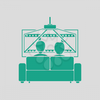 Cinema sofa icon. Gray background with green. Vector illustration.