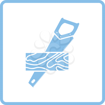 Handsaw cutting a plank icon. Blue frame design. Vector illustration.