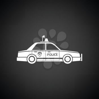 Police car icon. Black background with white. Vector illustration.