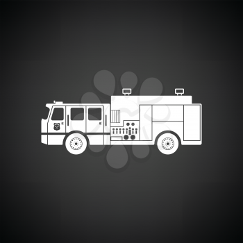 Fire service truck icon. Black background with white. Vector illustration.