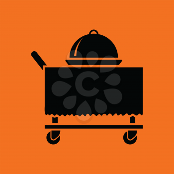 Restaurant  cloche on delivering cart icon. Orange background with black. Vector illustration.