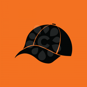 Baseball cap icon. Orange background with black. Vector illustration.