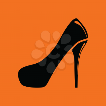 Female shoe with high heel icon. Orange background with black. Vector illustration.