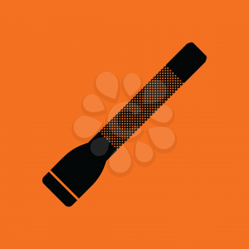 Police flashlight icon. Orange background with black. Vector illustration.