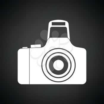 Icon of photo camera. Black background with white. Vector illustration.