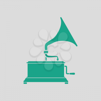 Gramophone icon. Gray background with green. Vector illustration.