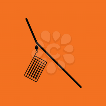 Icon of  fishing feeder net. Orange background with black. Vector illustration.