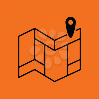 Navigation map icon. Orange background with black. Vector illustration.