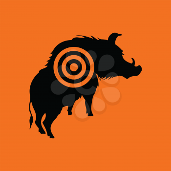 Boar silhouette with target icon. Orange background with black. Vector illustration.