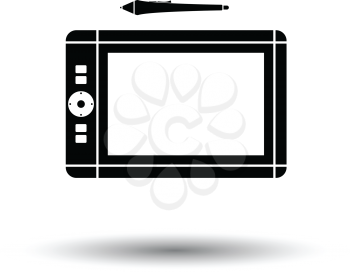 Graphic tablet icon. Black background with white. Vector illustration.