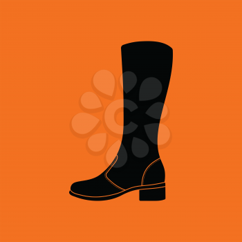 Autumn woman boot icon. Orange background with black. Vector illustration.