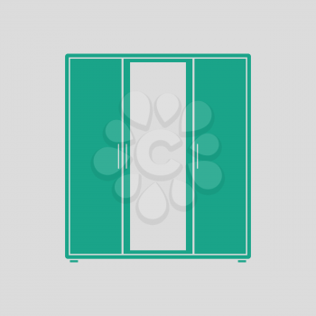 Wardrobe with mirror icon. Gray background with green. Vector illustration.