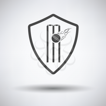 Cricket shield emblem icon on gray background, round shadow. Vector illustration.