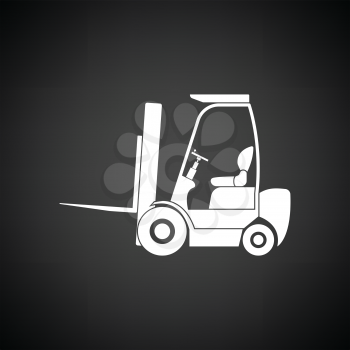 Warehouse forklift icon. Black background with white. Vector illustration.
