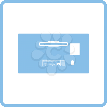 Office table top view icon. Blue frame design. Vector illustration.