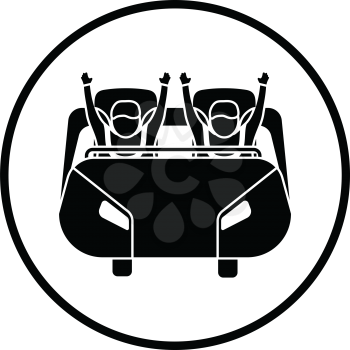 Roller coaster cart icon. Thin circle design. Vector illustration.