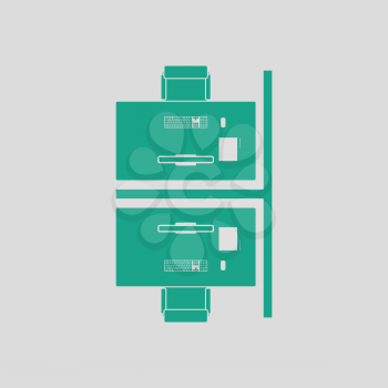 Office table top view icon. Gray background with green. Vector illustration.