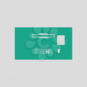 Office table top view icon. Gray background with green. Vector illustration.