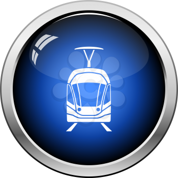 Tram icon front view. Glossy Button Design. Vector Illustration.