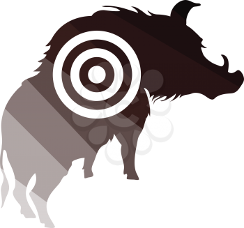 Boar silhouette with target icon. Flat color design. Vector illustration.