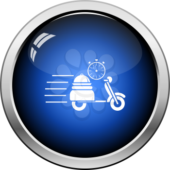 Restaurant Scooter Delivery Icon. Glossy Button Design. Vector Illustration.