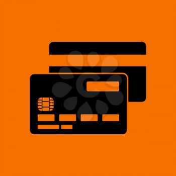 Front And Back Side Of Credit Card Icon. Black on Orange Background. Vector Illustration.