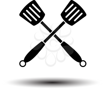 Crossed Frying Spatula. Black on White Background With Shadow. Vector Illustration.