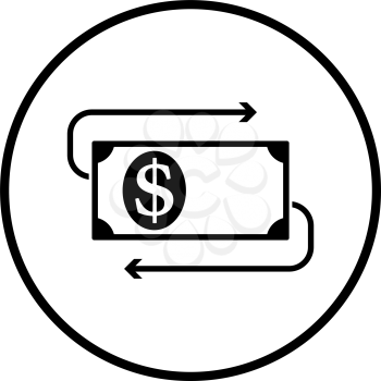 Cash Back Dollar Banknote Icon. Thin Circle Stencil Design. Vector Illustration.