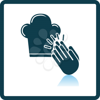 Clapping Palms To Toque Icon. Square Shadow Reflection Design. Vector Illustration.