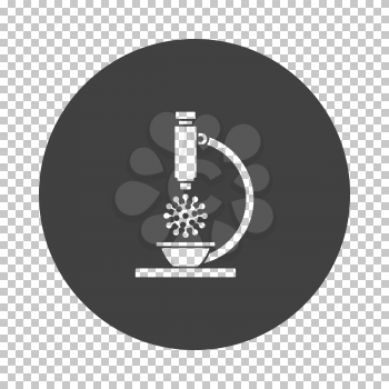 Research Coronavirus By Microscope Icon. Subtract Stencil Design on Tranparency Grid. Vector Illustration.