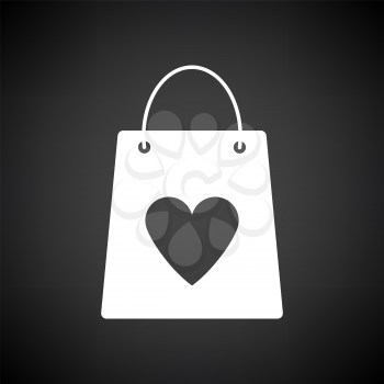Shopping Bag With Heart Icon. White on Black Background. Vector Illustration.