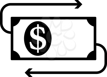 Cash Back Dollar Banknote Icon. Black Glyph Design. Vector Illustration.