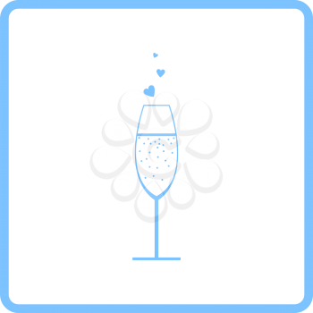 Champagne Glass With Heart Icon. Blue Frame Design. Vector Illustration.