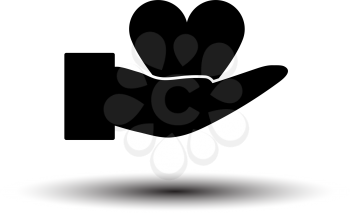 Hand Present Heart Ring Icon. Black on White Background With Shadow. Vector Illustration.