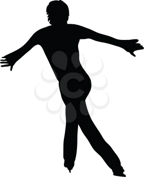 Figure skate man silhouette. Black on white.  Vector illustration.