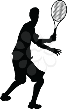 Tennis silhouette.  Black on white.  Vector illustration.