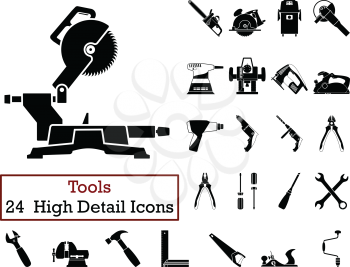 Set of 24  Tools Icons. Monochrome color design. Vector illustration.