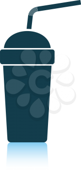 Disposable soda cup and flexible stick icon. Shadow reflection design. Vector illustration.