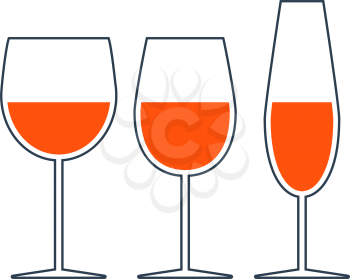 Icon Of Glasses Set. Thin Line With Red Fill Design. Vector Illustration.