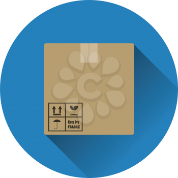 Cardboard package box icon. Flat color with shadow design. Vector illustration.
