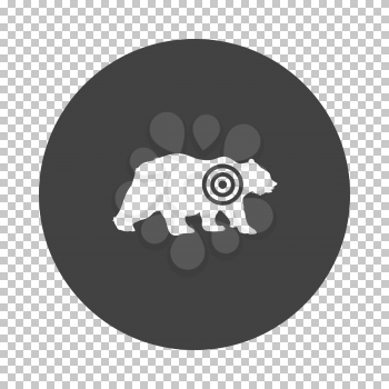 Bear silhouette with target  icon. Subtract stencil design on tranparency grid. Vector illustration.