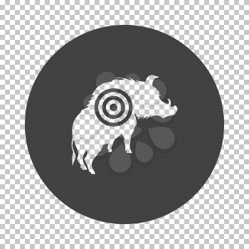 Boar silhouette with target icon. Subtract stencil design on tranparency grid. Vector illustration.