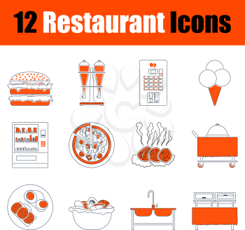 Restaurant Icon Set. Thin Line With Orange Design. Fully editable vector illustration. Text expanded.