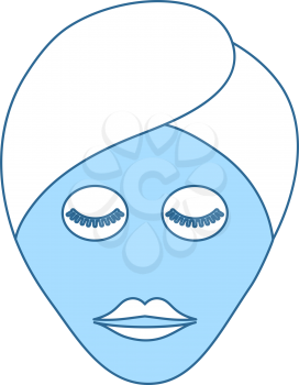Woman Head With Moisturizing Mask Icon. Thin Line With Blue Fill Design. Vector Illustration.
