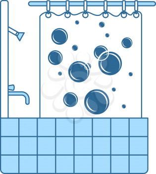 Hotel Bathroom Icon. Thin Line With Blue Fill Design. Vector Illustration.