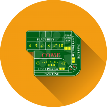 Craps Table Icon. Flat Circle Stencil Design With Long Shadow. Vector Illustration.