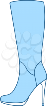 Autumn Woman High Heel Boot Icon. Thin Line With Blue Fill Design. Vector Illustration.