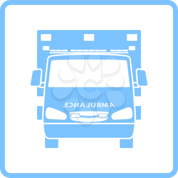Ambulance Icon Front View. Blue Frame Design. Vector Illustration.