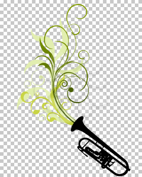 Wind instrument with Floral border for design use. Vector illustration.